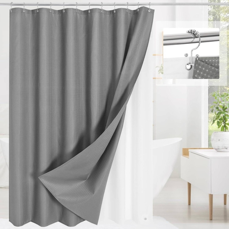 72"W X 72"H Grey Waffle Textured 3 In 1 Shower Curtain Set