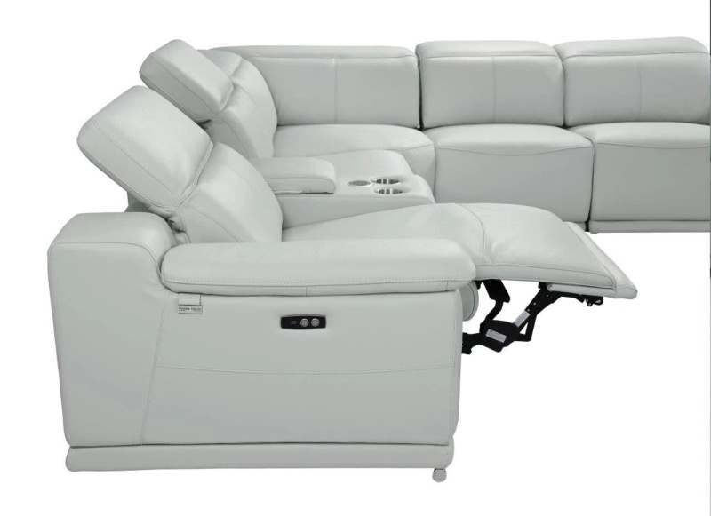 Light Gray Italian Leather Power Reclining U-Shaped Five-Piece Sectional with Console