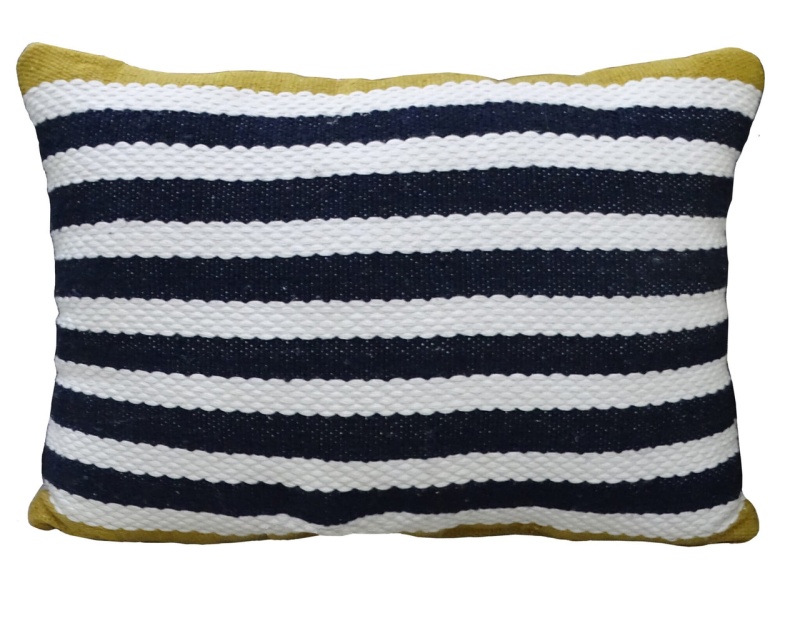 14" X 20" Black And Yellow Zippered Striped Indoor Outdoor Throw Pillow