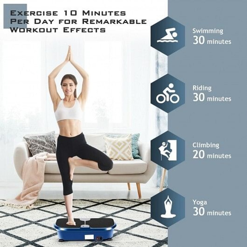 Mini Vibration Fitness Plate Machine With Remote Control And Loop Bands-Blue - Color: Blue