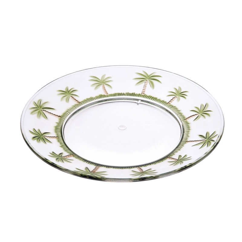 Clear And Green Four Piece Palm Tree Acrylic Service For Four Dinner Plate Set