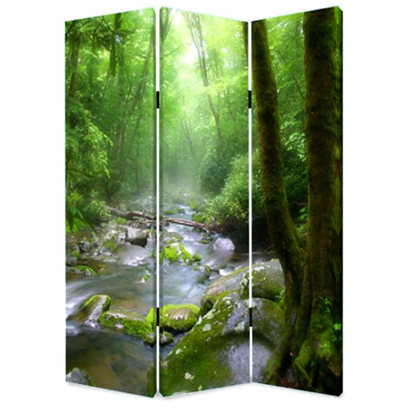 72" Green Canvasfolding Three Panel Screen Room Divider