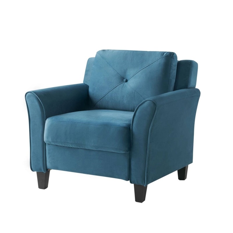 Blue Microfiber Upholstered Armchair Flared Arm Chair With Tufted Back Cushion