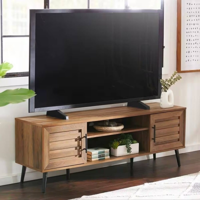 Modern Rustic Wood Finish Tv Stand With Mid-Century Legs - For Tv Up To 65-Inch