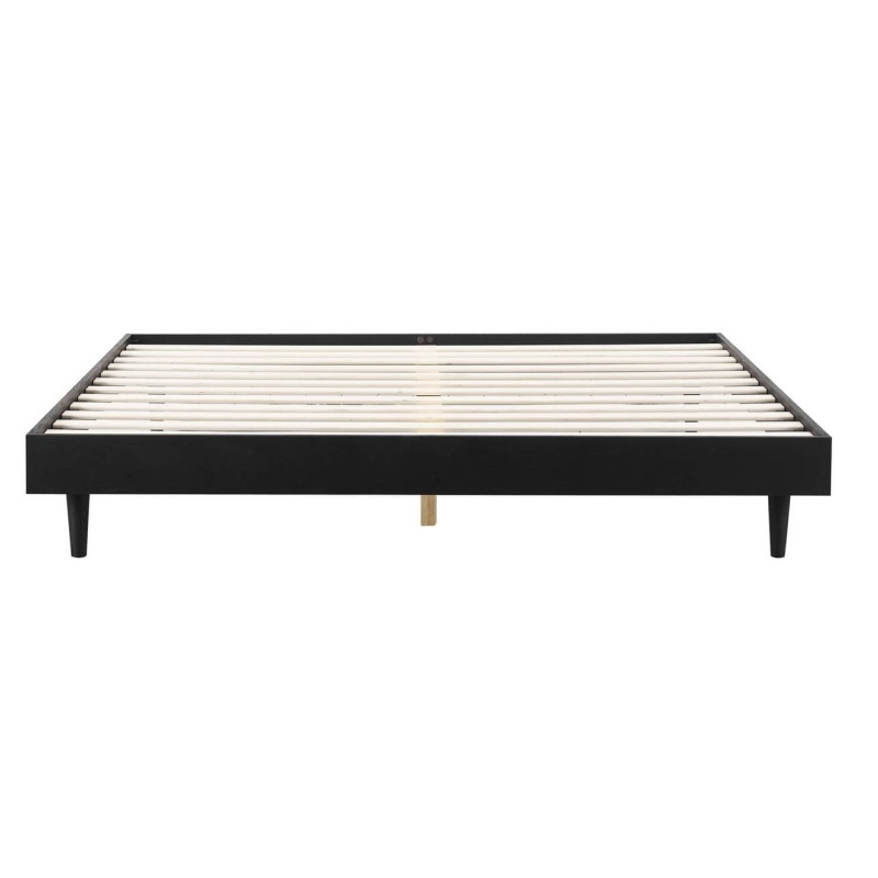 King Size Mid-Century Modern Platform Bed Frame in Black Wood Finish