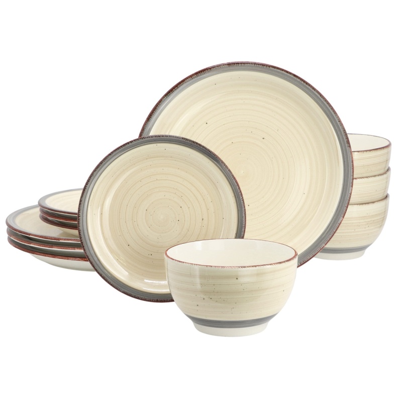 Gibson Home Holcomb 12 Piece Ceramic Dinnerware Set In Beige
