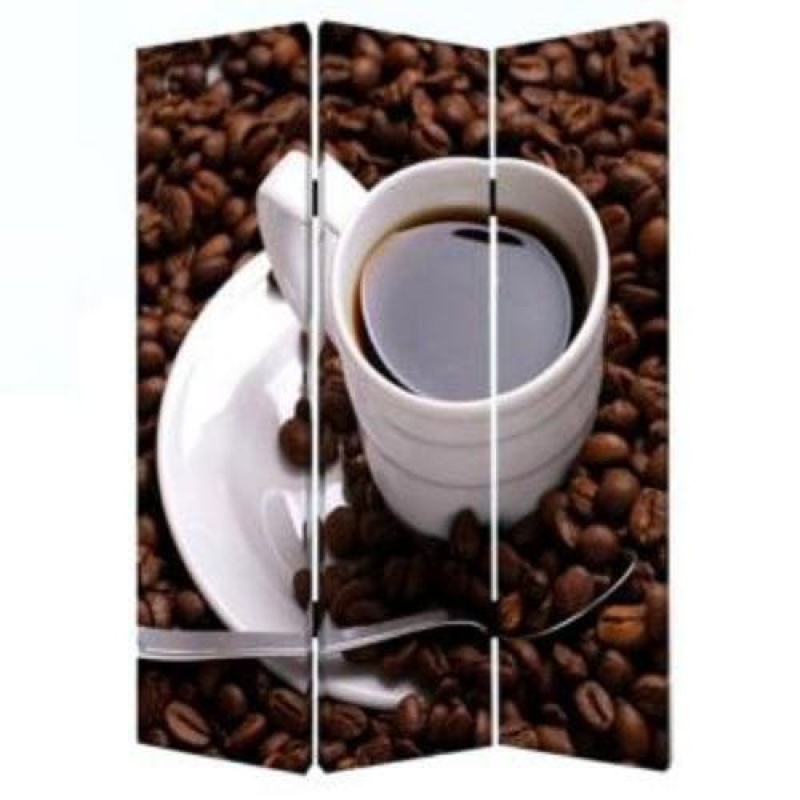 48" X 72" Multi Color Wood Canvas Coffee Time Screen