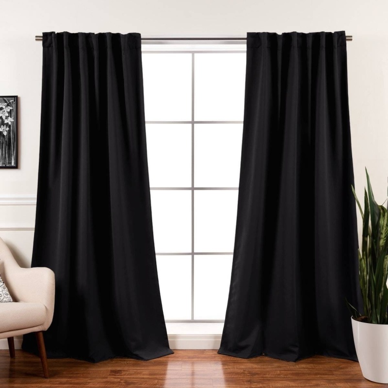 52 X 108 Inch Solid Black Thermal Blackout Curtain Panels - Set Of 2
