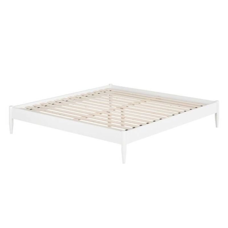 Queen Size Solid Hardwood Victorian Style White Platform Bed