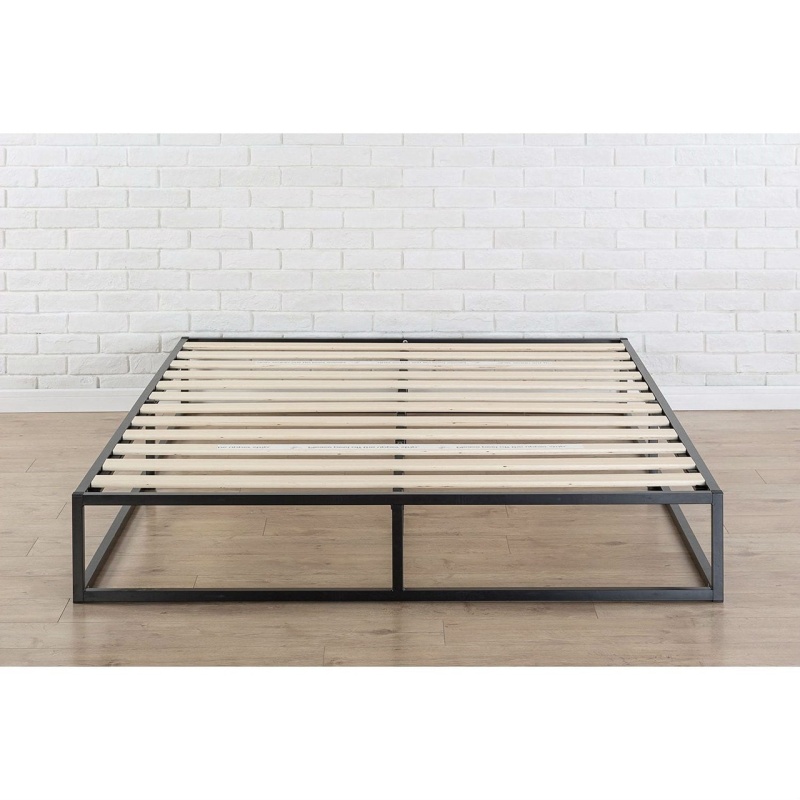 Queen Size Modern 10-Inch Low Profile Metal Platform Bed Frame With Wood Slats