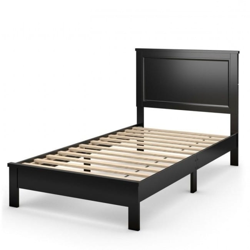 Twin Size Modern College Dorm Wooden Platform Bed In Black