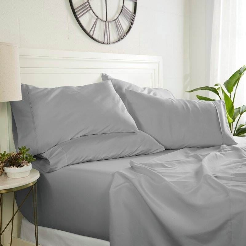 Full Size Grey 6 Piece Wrinkle Resistant Microfiber Polyester Sheet Set