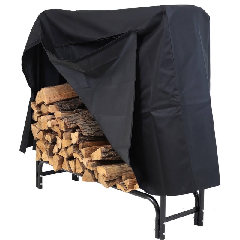 4-Ft Indoor Outdoor Black Metal Firewood Holder Log Rack With Cover