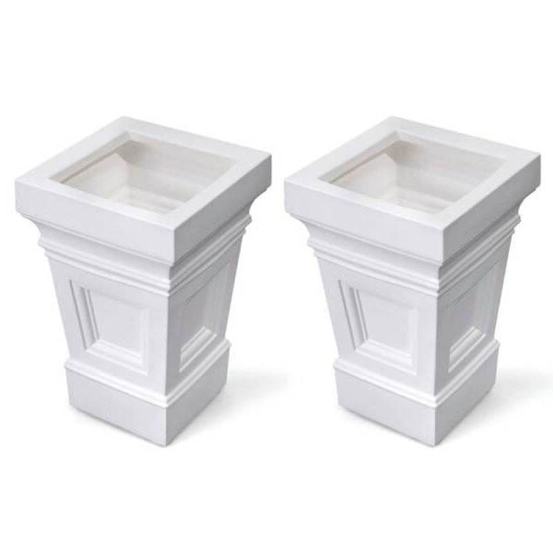 Set Of 2 - 24 Inch High Self Watering Planter Box In White Plastic Resin