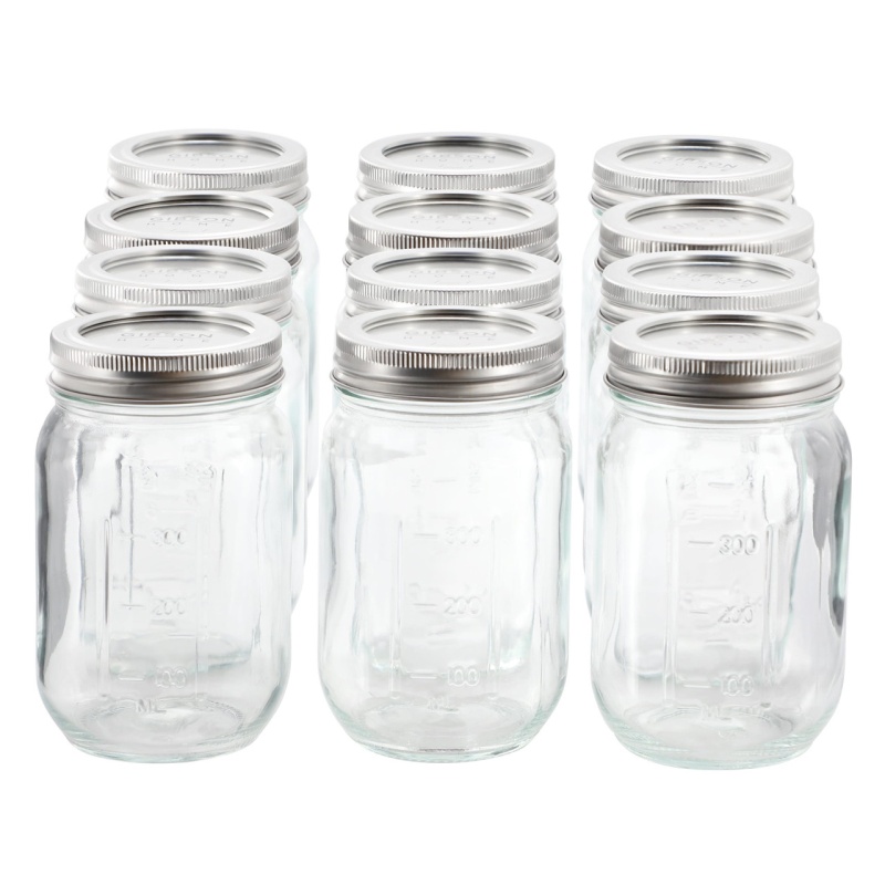 Gibson Home Market Preserves 12 Piece 16 Ounce Glass Canning Jars With Lids And Bands