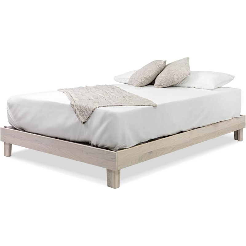 Full Size Solid Wood Heavy Duty Platform Bed Frame In Off-White - Made In Usa