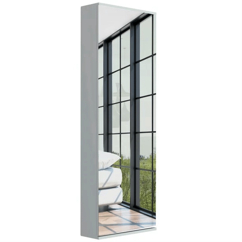 Stylish White Wall Mounted Shoe Rack With Mirror