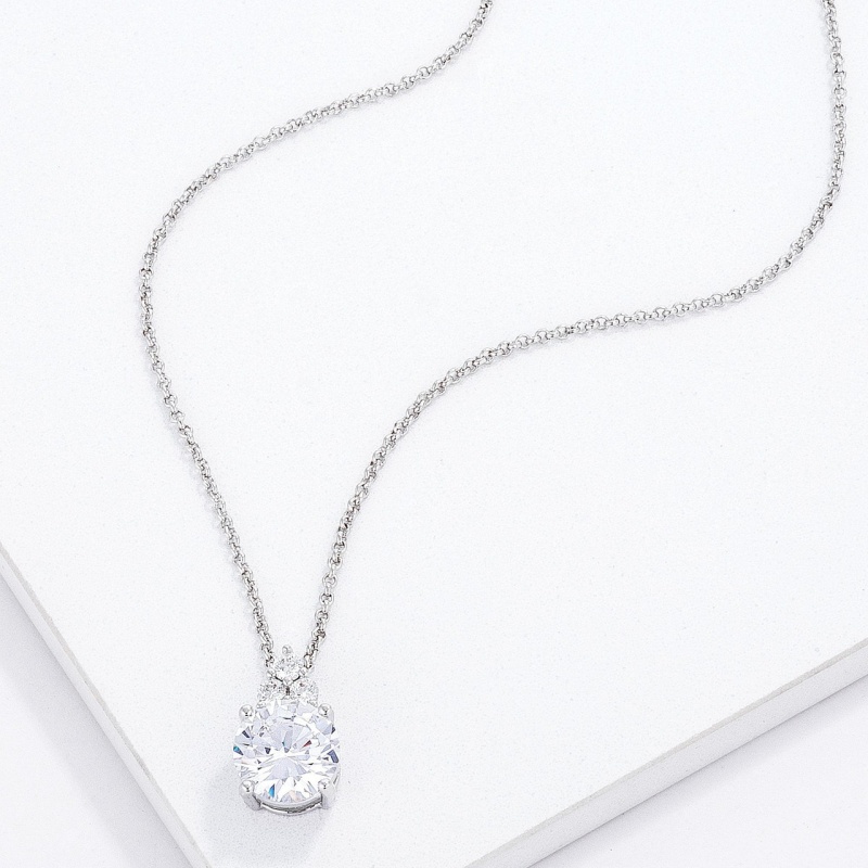 Simple Rhodium Plated 9Mm Clear Cz Pendant