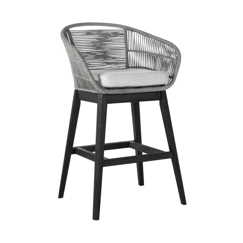 43" Light Gray Solid Wood Low Back Outdoor Bar Height Chair With Footrest