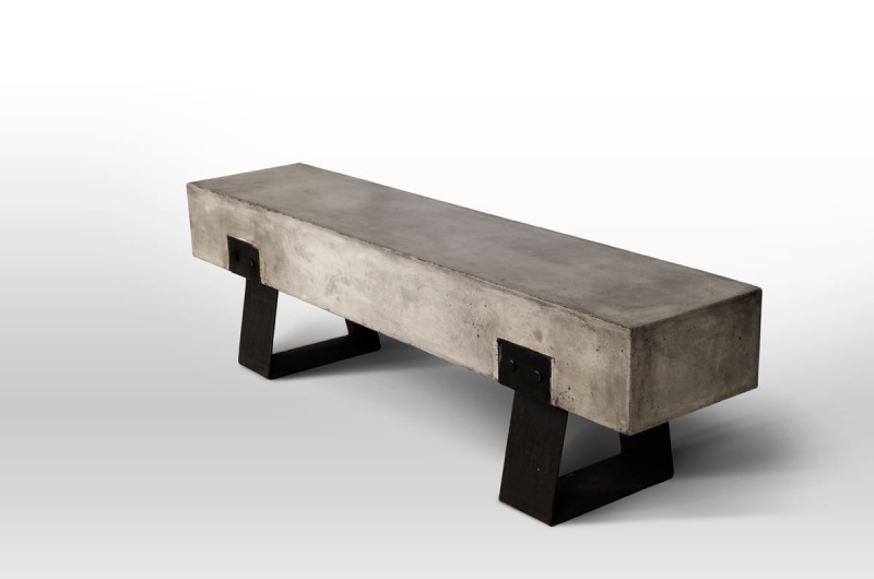 75" Gray And Black Metal And Concrete Indoor Outdoor Bench