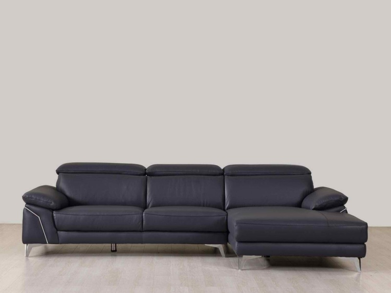 Navy Blue Italian Leather L Shaped Sectional