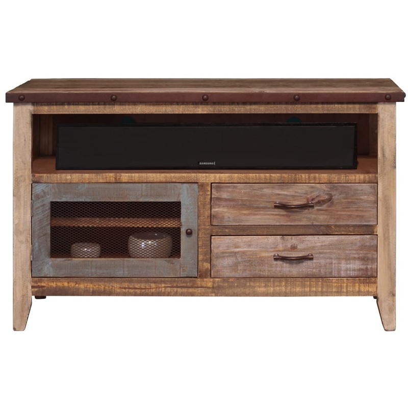 53" Brown Solid Wood Distressed TV Stand