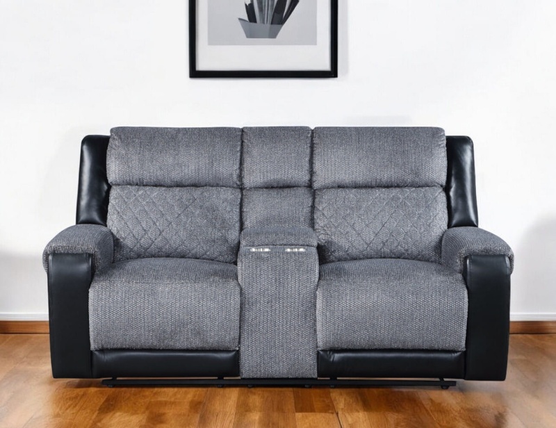 76-Inch Gray and Black Manual Reclining Loveseat with Storage