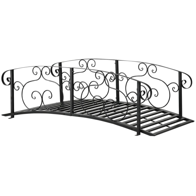 Outdoor Vintage Arch 6-Ft Garden Bridge With Side-Rails In Black