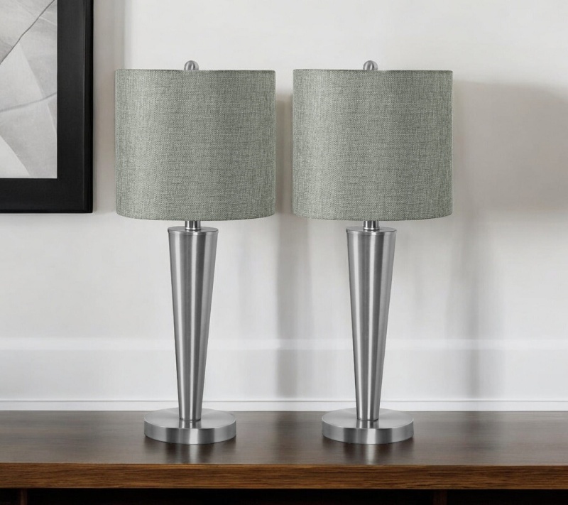 Set of Two 24" Silver Metal Candlestick USB Table Lamps