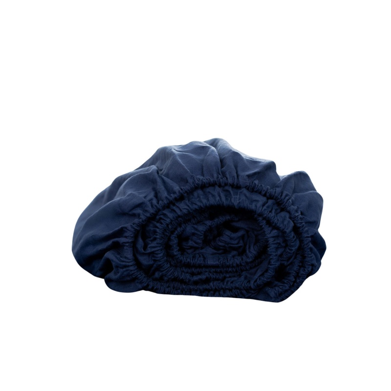 Navy Blue Linen Queen Fitted Sheet