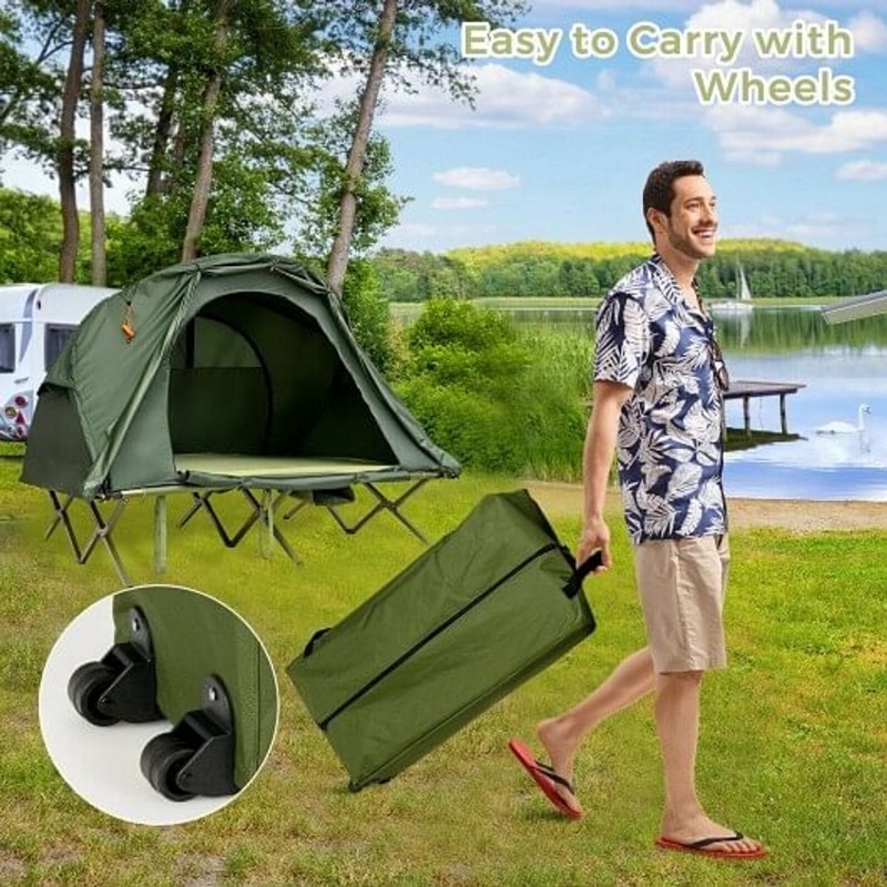 2-Person Outdoor Camping Tent With External Cover-Green - Color: Green