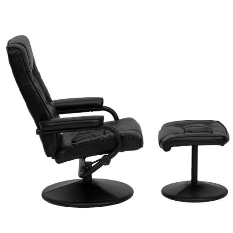 Black Faux Leather Recliner Chair With Swivel Seat And Ottoman