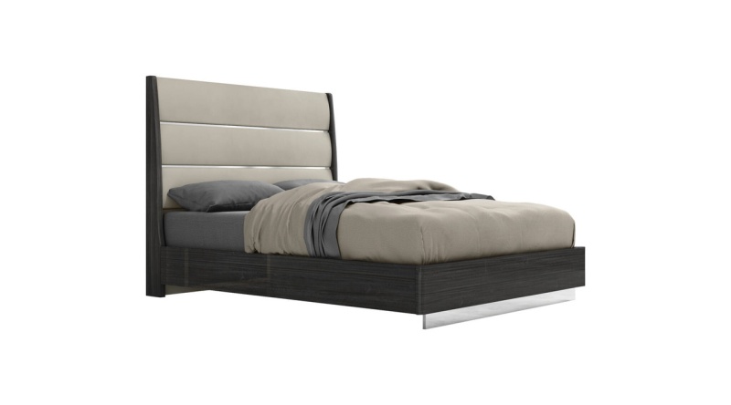 Queen Dark Grey High Gloss Bed Frame With Faux Leather Headboard