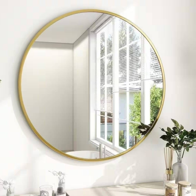 Round 24-Inch Circular Bathroom Wall Mirror With Gold Frame