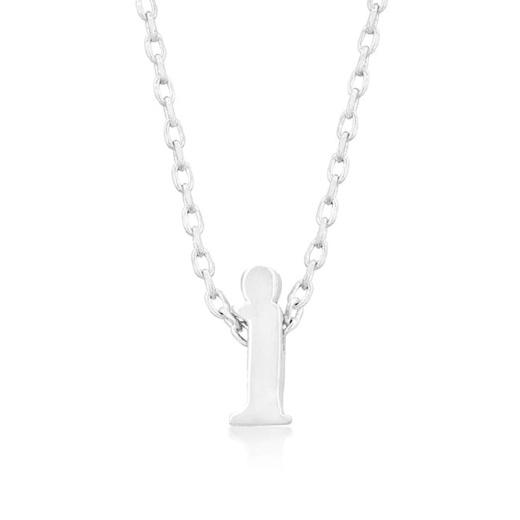 Rhodium Plated Finish Initial I Pendant Necklace