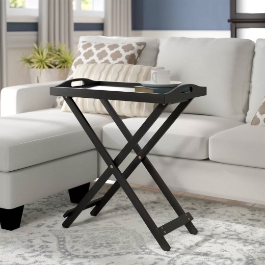Folding Tv Tray Bedside Table In Black Wood Finish