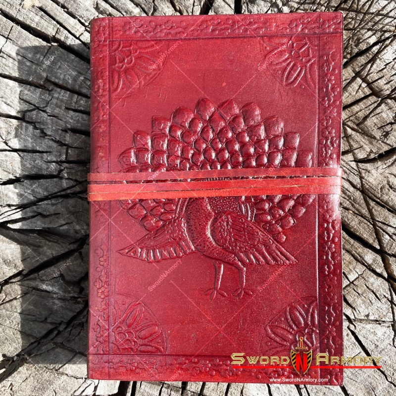 Handmade Medieval Renassiance Book Embossed Peacock Leather Journal Diary Larp