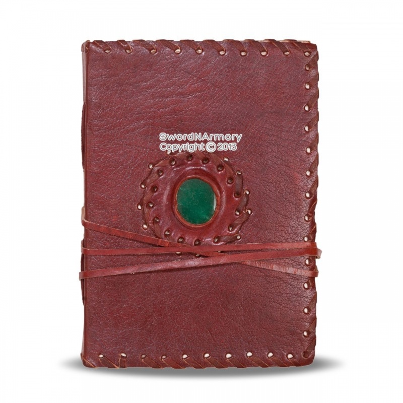 Handmade Medieval Renaissance Diary Leather Journal W/ Stone & Stiched Edges