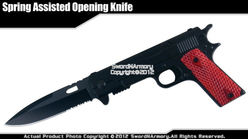 Spring Assisted Opening Kinfe Pocket Folder Gun Shape Wooden Grip Handle