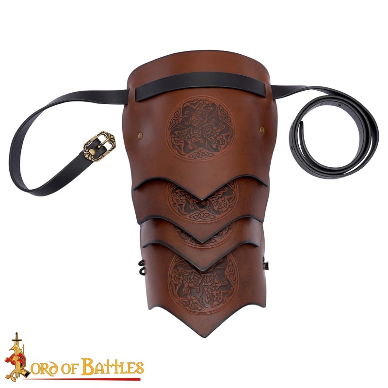 Leather Pauldron With Three Celtic Horses Symbol