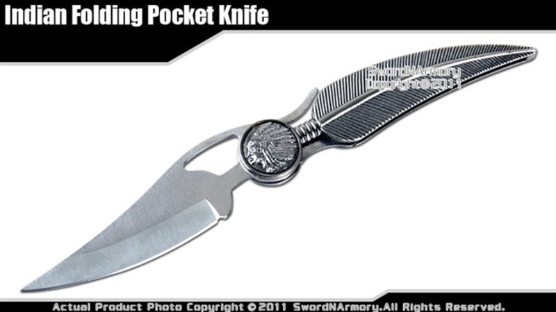Feather & Chief Indian Head Folding Stainless Steel Pocket Knife Clip Point