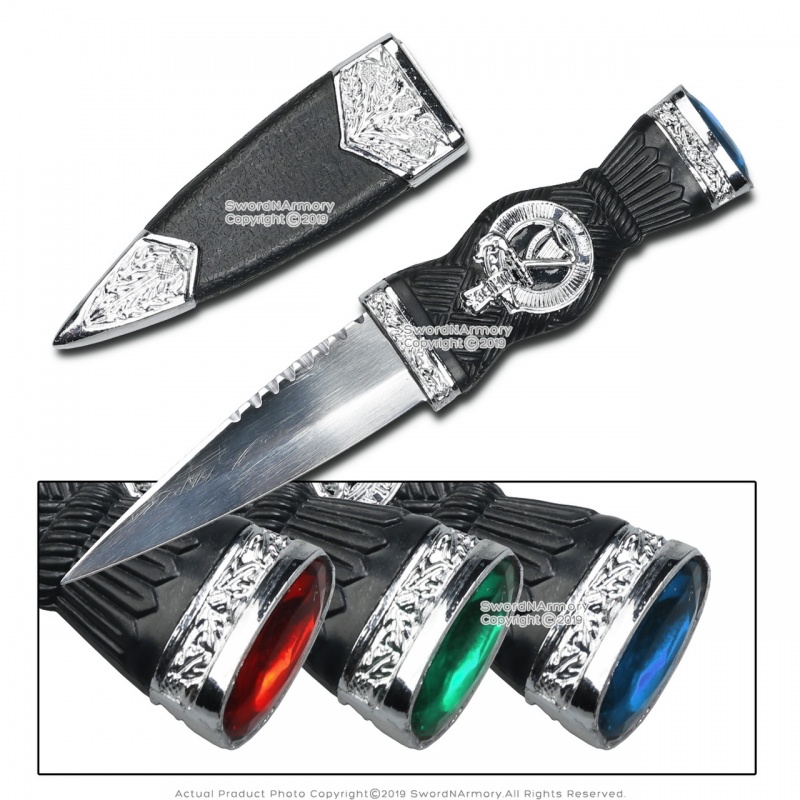 7.25" Irish Dirk Dagger Stainless Steel With Red/Blue/Green Gem Harp Handle