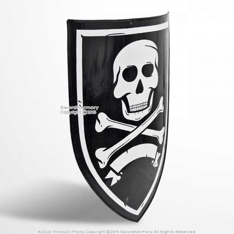 28" Caribbean Pirate Skull And Bone Heater Shield 18G Steel W/ Grip Larp Cosplay