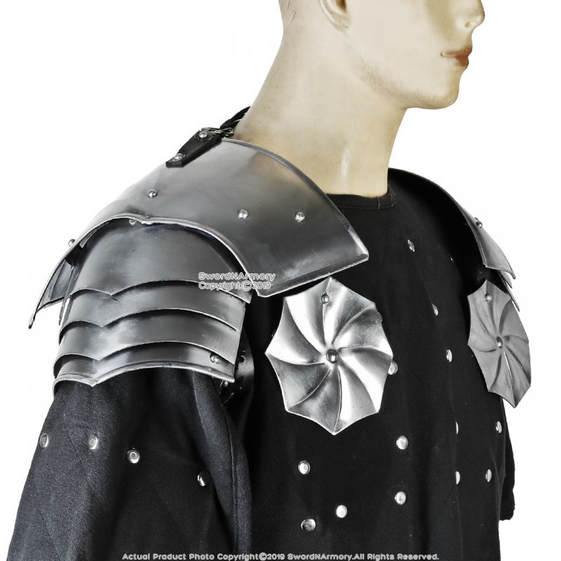Pauldrons Asymmetrical With Rondell Type E 18G Besagues Spaulder Shoulder Armour