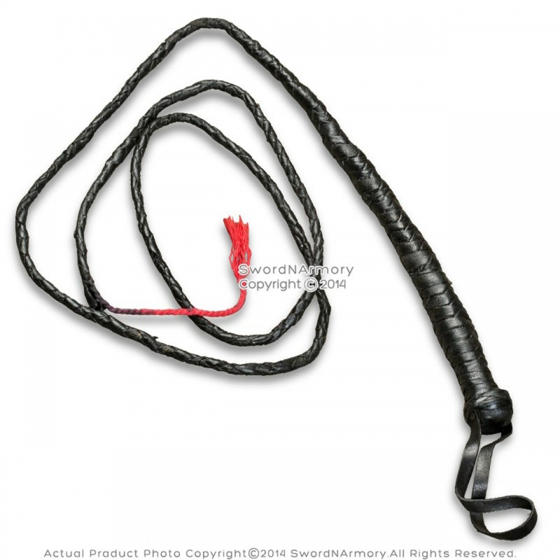Black Braided Leather 72" Long Indiana Jones Stuntman Cowboy Bullwhip Weaved