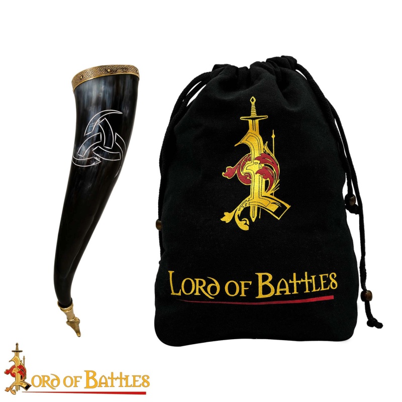 Triple Horns Of Odin Drinking Horn With Brass Fittings
