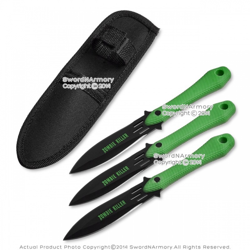 3 Pcs 7.5" Long Zombie Killer Throwing Knife Set Fixed Blade Knives With Sheath