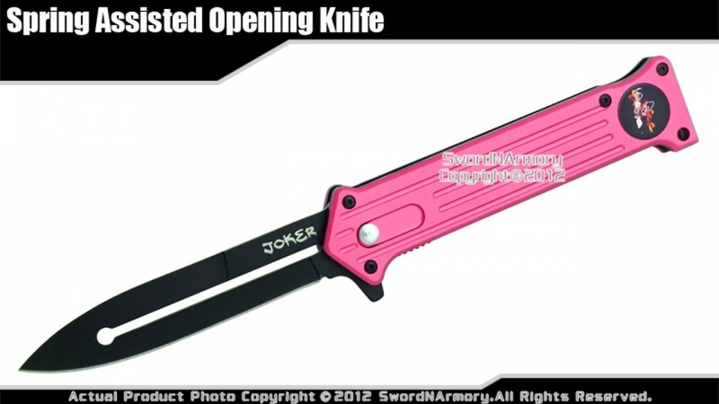 8" Pink Joker Spring Assisted Open Pocket Folding Knife Black Blade