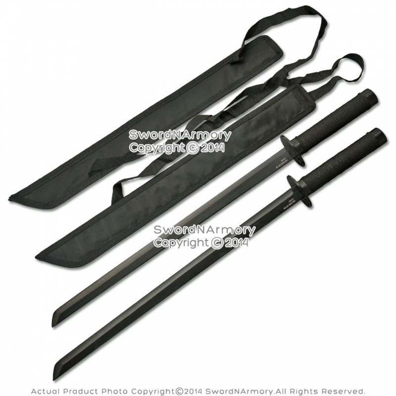 19" Dual Full Tang Blade Black Ninja Swords Machete With Back Carrying