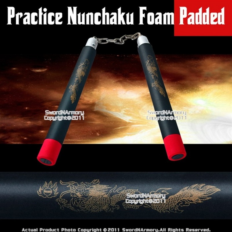 Black & Red Dragon Foam Padded Nunchuck with Chain